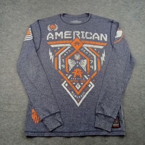 American Fighter Shirt Mens 2XL Blue Thermal Long Sleeve Graphic Tee Tagless